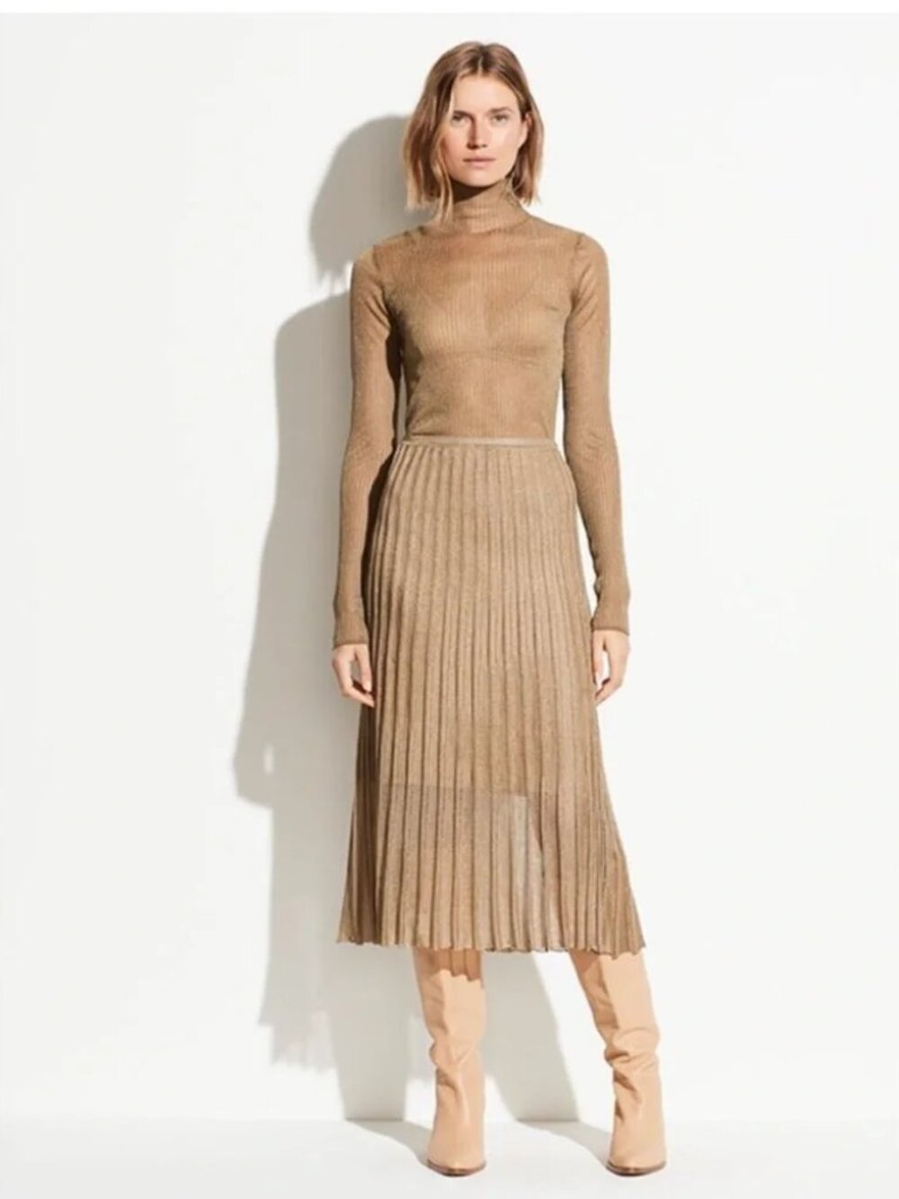 Vince Metallic Gold Mock Neck Top